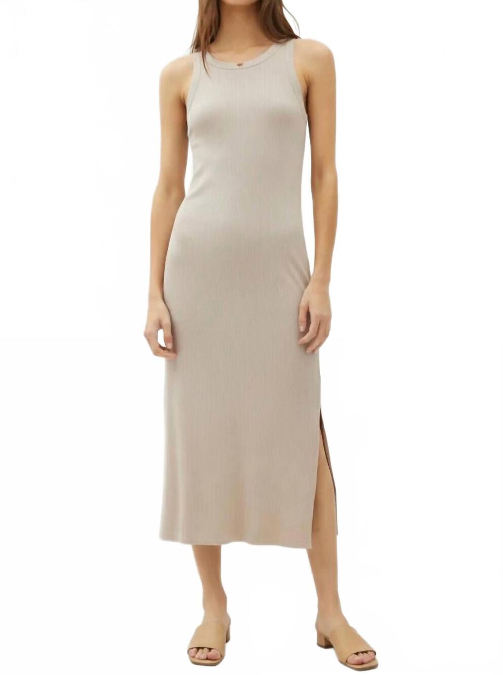 NEW BE COOL ribbed knit sleeveless tank midi dress in grey brown